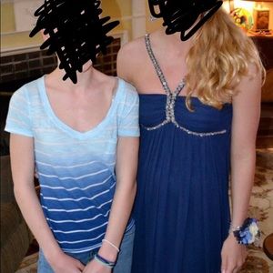 City Triangles navy prom dress w rhinestone straps